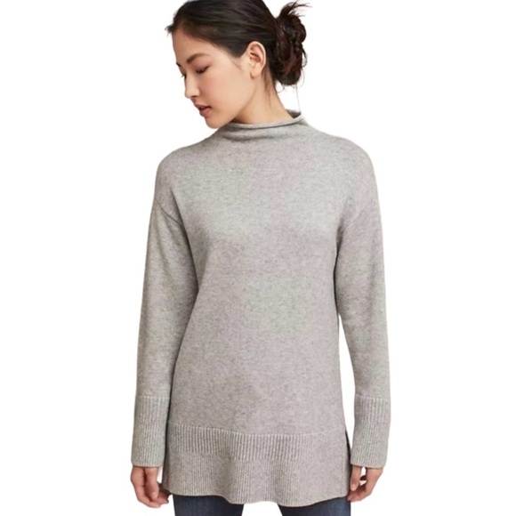 Anthropologie MOTH Saskia Longline Oversized Mock Neck Sweater In Gray M - Picture 1 of 11